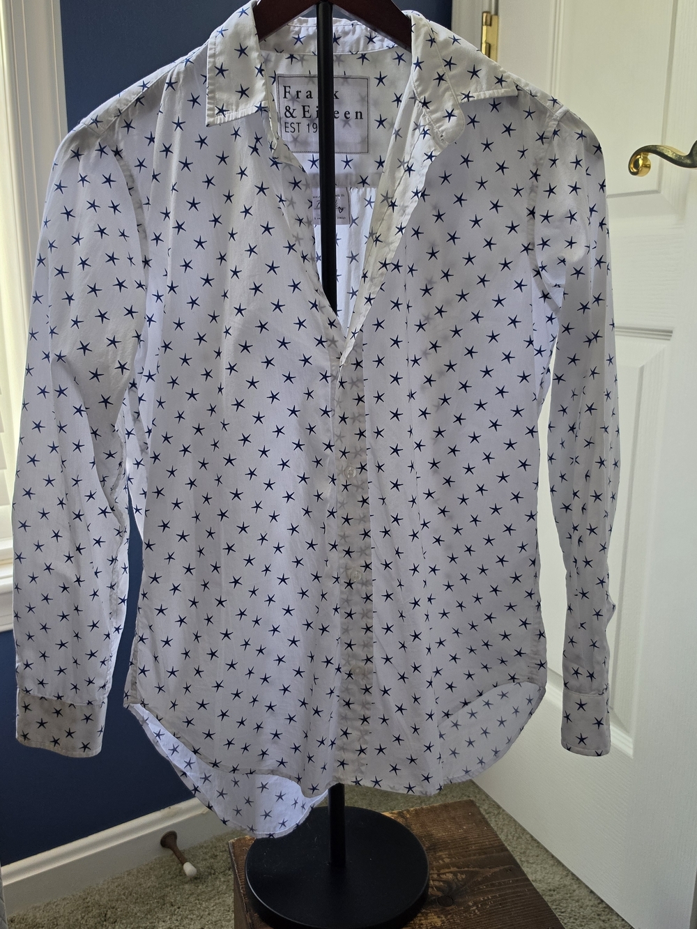 New Never Worn Frank & Eileen 'Frank' White Button-Down Shirt with Navy Starfish